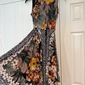Roz & Ali Asymmetrical Floral Dress with Animal Print